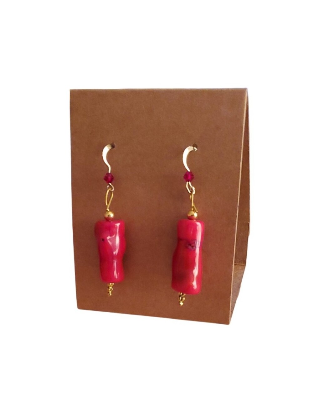 Vtg. Handmade Natural Bambo Corals Earrings